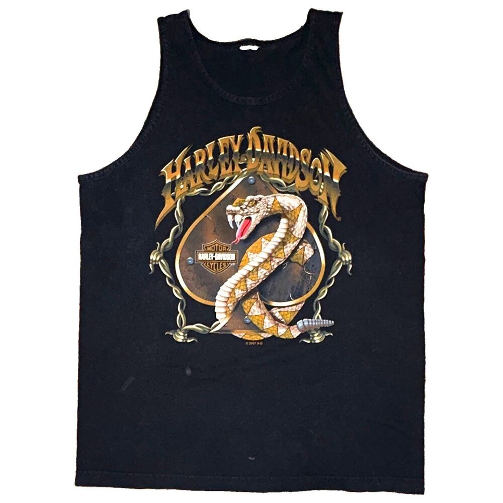 L Harley-Davidson Stuart FL Snake Graphic Black Tank Top 2007 Cut Tag